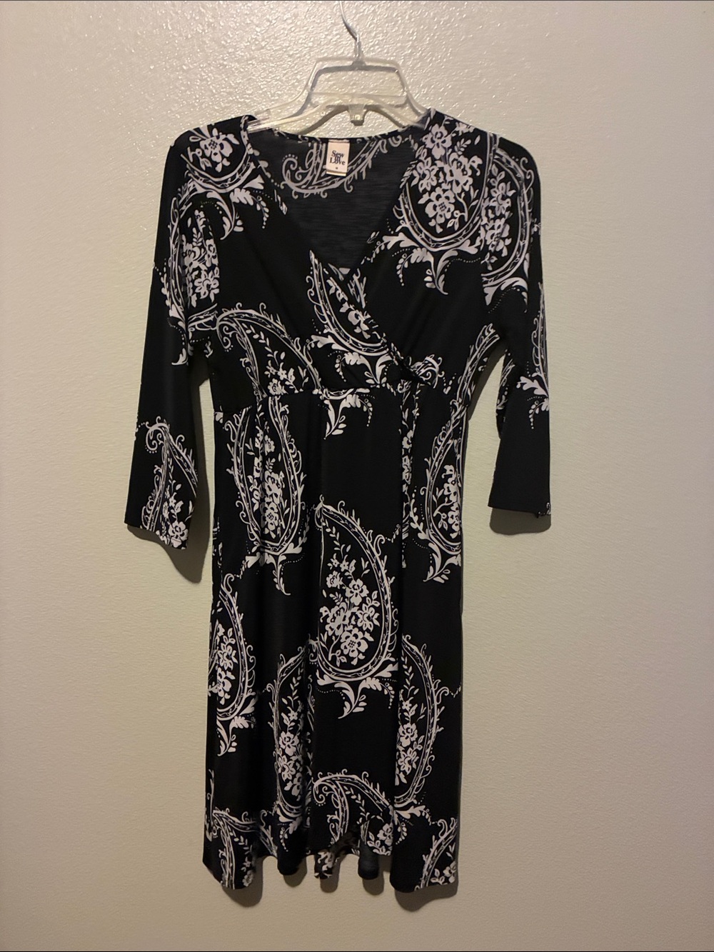 Sew In Love Black & White Paisley Wrap-Style Long Sleeve Dress